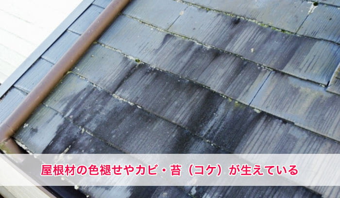 屋根材の色あせやカビ・コケが生えている