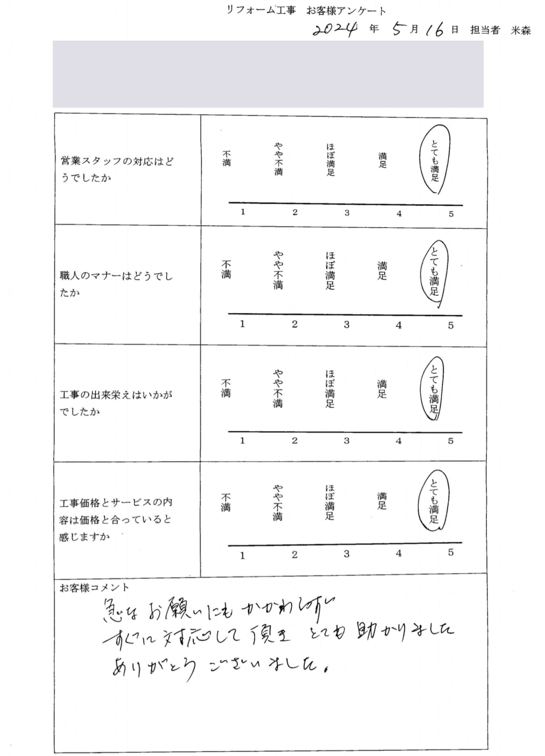 お客様のアンケート