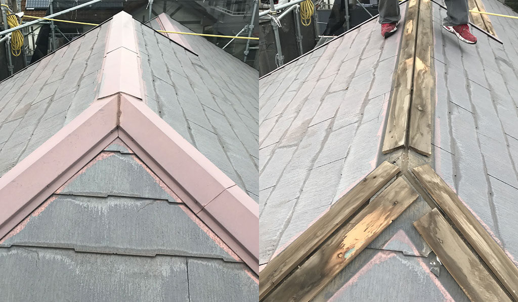棟板金を取り外す