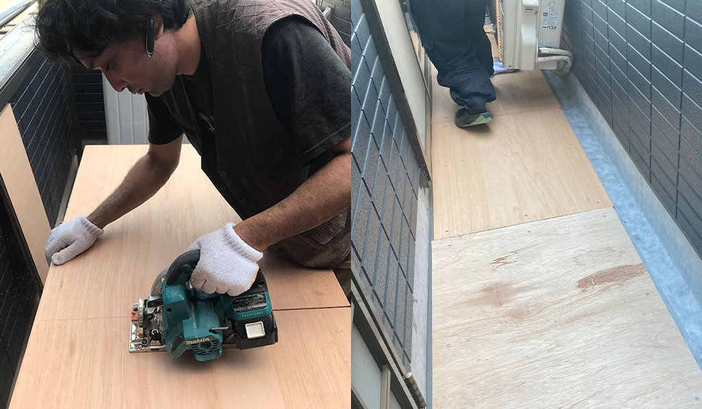 合板を切断・設置