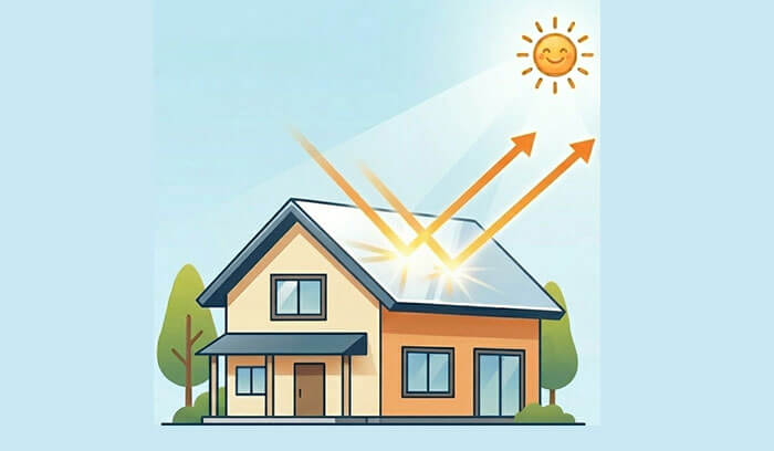 屋根に太陽光が反射している様子