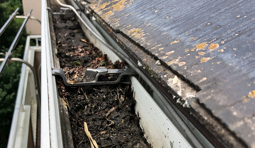 雨どい清掃工事のビフォー写真①