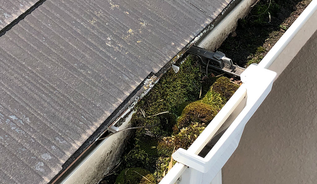 雨どい清掃工事のビフォー写真①