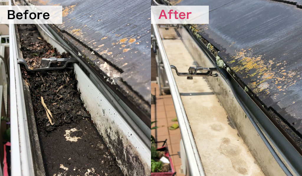 雨どい清掃のビフォーとアフターの写真