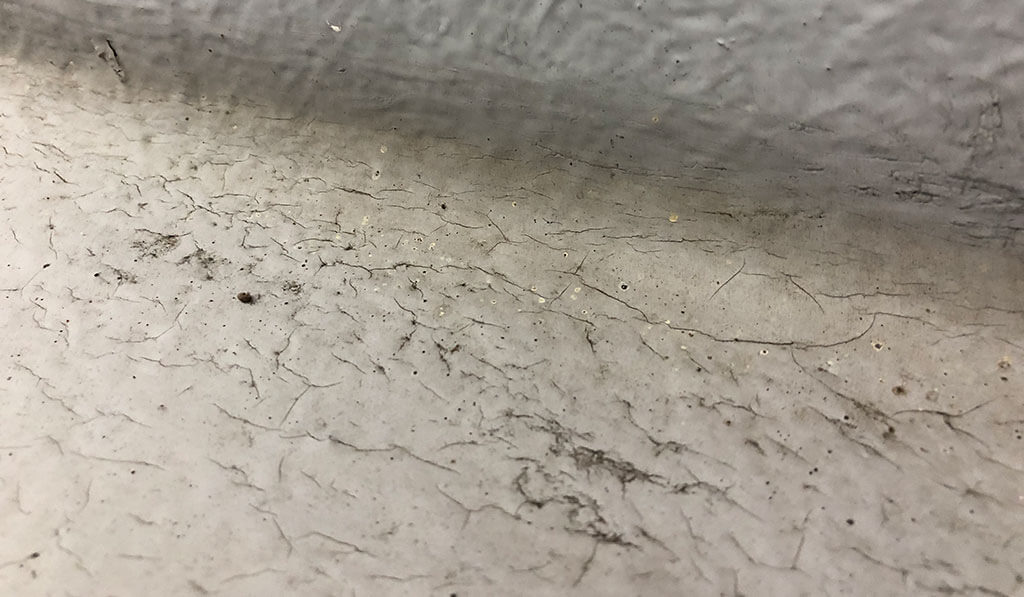 屋上の床がひび割れている様子